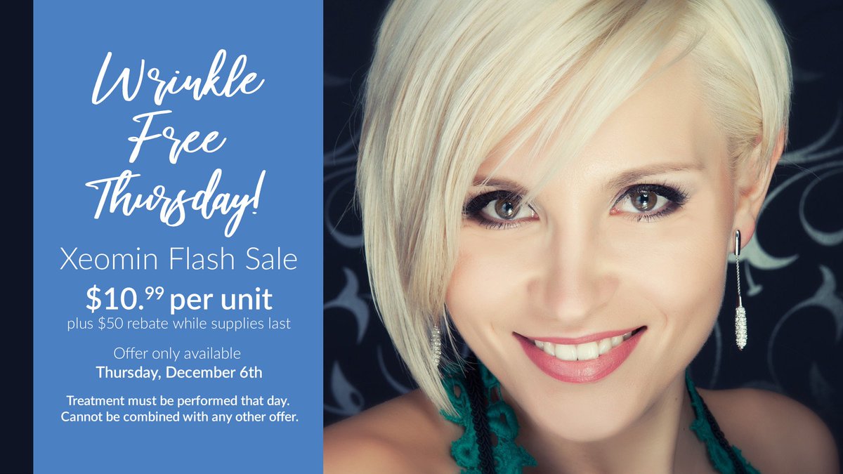 WRINKLE FREE THUSDAY!  Xeomin - $10.99 per unit 💉 PLUS $50 instant rebate while supplies last. ow.ly/fOr330mOPmx #beauty #xeomin #wrinlklefree #wrinkles #girlsdayout #skin #flashsale #special #ultimateaestheticsnj #chubackmedicalgroup