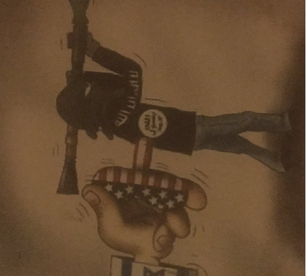 literaryebooks's tweet photo. Now, why is THAT holding a BOMB?! @XavierBecerra🐖#TeamPrius and those bombs threats not a surprise, typical @LAPD ⚖️ Is that like a nuke missile? What kind of weapon is #Isis aiming in their propaganda cartoon? #criticalthinking #Analysis https://t.co/EaURQsLNHz