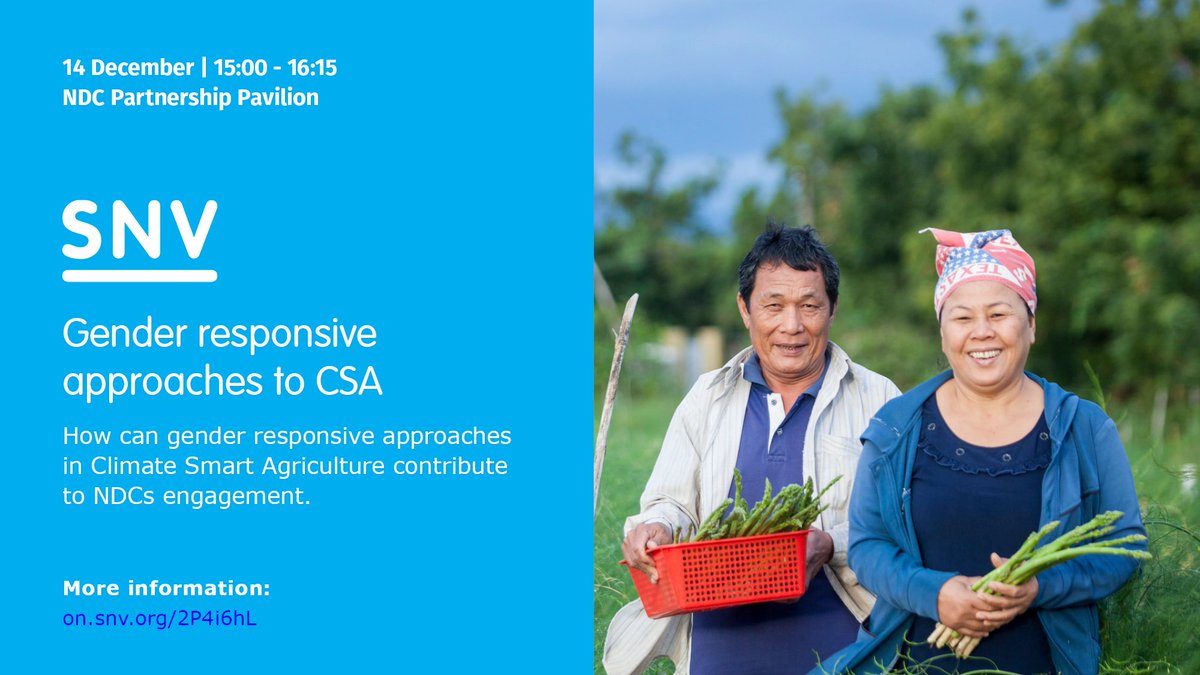 EVENT: How gender-responsive approaches to #ClimateSmartAgriculture and #Energy contribute to the NDCs. Join <a href="/SNVworld/">SNV - find us on Bluesky as snv.org</a> &amp; partners during an interactive session on 14 December in the <a href="/NDCPartnership/">NDC Partnership</a> pavilion at #COP24. More: on.snv.org/2P4i6hL  #FlowNL #EOWE <a href="/NLWomensrights/">NL Women's Rights 🇳🇱</a>