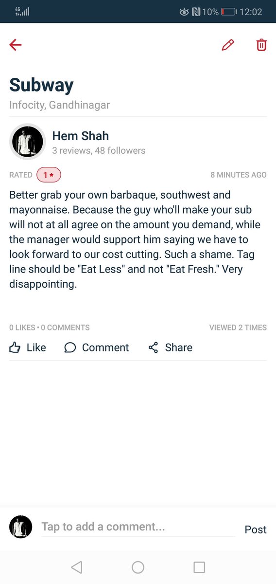 hemshah7's tweet photo. @SUBWAY @SubwayIndia This happened in Subway Infocity, Gandhinagar, Ahmedabad, India. Very disappointing. And you say we can customise. Haha... #eatless https://t.co/JAx10jhEt9