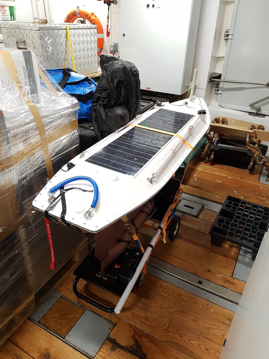 Onboard #FFKronprinsHaakon. Farewell little one! Can't wait to see you again in Chile, and to deploy you in the Southern Ocean hunting for krill! #Sailbuoy #Antarctica @NORCEresearch @AkerBioMarine @Havforskningen