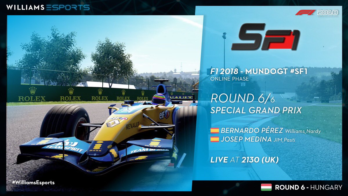 #iRacing | Friday night <a href="/MundoGT/">MundoGT</a> action with the final race of the #SF1 season as we look to seal the title 💪

Good luck to @williams_nardy 🇪🇸 at the Hungaroring! 

📺 Watch LIVE: youtu.be/L41yXAgk_GA 

#WilliamsEsports #SimRacing #Esports