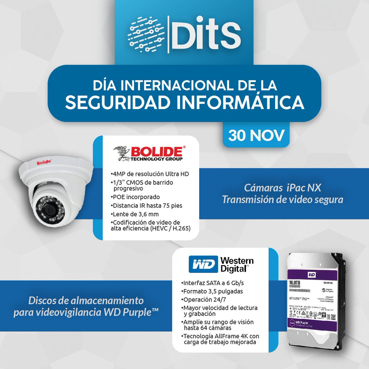 DitsLatam's tweet photo. A propósito del Día Internacional de la #SeguridadInformática recuerda proteger tu información, sistemas y recursos con los equipos de nuestro amplio catálogo de distribución ➡️
#BolideTechnology #WesternDigital #SolucionesIT https://t.co/xp5ffyUmAo