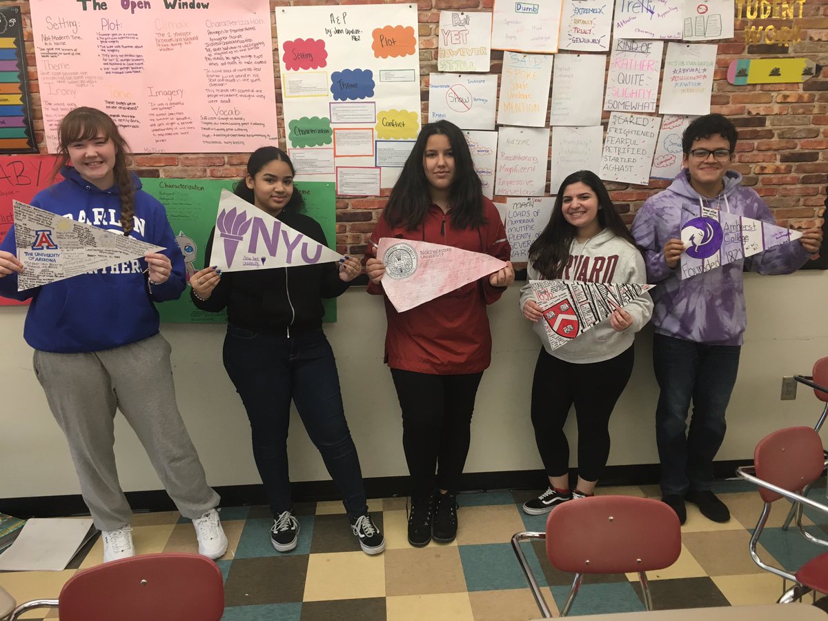 MissDunnELA's tweet photo. Today in class, my Career and College Seminar students presented their college research projects and their college pennants!! Constantly blown away by these kids!!! #yaylearning #preparingforcollege @crimson_times https://t.co/Pcc1wXfKPn