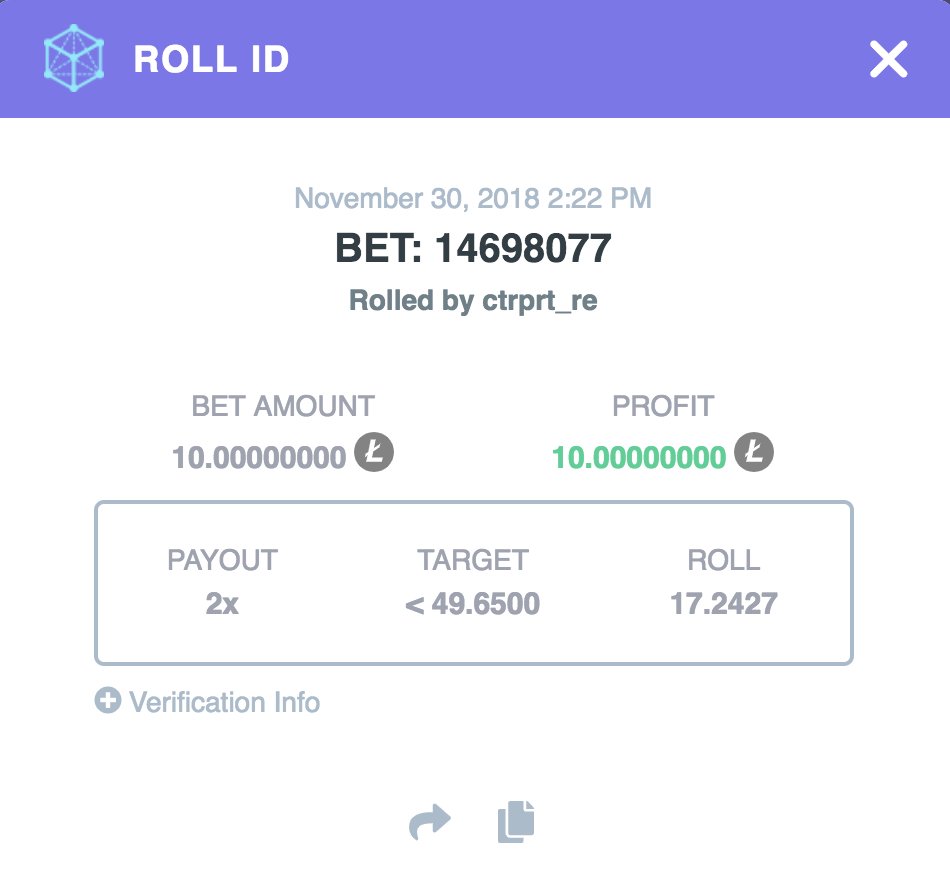 DiceBet's tweet photo. Wow nice roll! Some big LTC bets today! https://t.co/3eBVxr6wXn