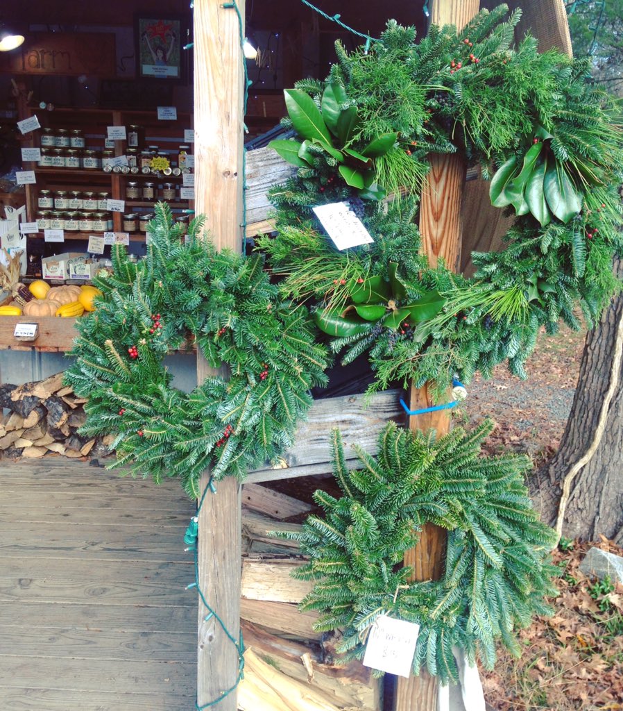 We have beautiful holiday wreaths at the #farmstand! We have small and large sizes and bases ready for decorating and as well as decorated #wreaths. Make your home festive for the holidays. See you 2-6pm!