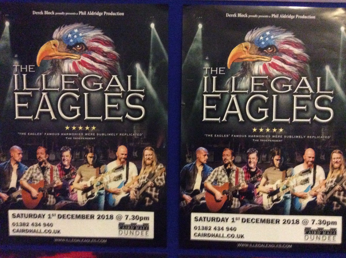 Caird Hall Dundee (@cairdhalldundee) on Twitter photo It’s tomorrow the World’s Official No 1 Eagles Tribute <a href="/illegal_eagles/">The Illegal Eagles</a> is here can’t wait. Doors open 6.45 pm, Show starts 7.30 pm, last few tickets dundeebox.co.uk It’s tomorrow the World’s Official No 1 Eagles Tribute <a href="/illegal_eagles/">The Illegal Eagles</a> is here can’t wait. Doors open 6.45 pm, Show starts 7.30 pm, last few tickets dundeebox.co.uk