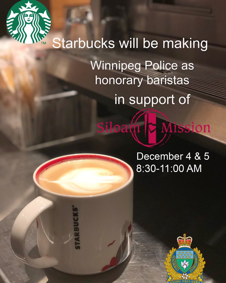 Free tall coffee for every donation! See you! 💕 #Winnipeg #Starbucks #WinnipegPolice <a href="/SiloamMission/">Siloam Mission</a> <a href="/winnipegpolice/">Winnipeg Police</a>