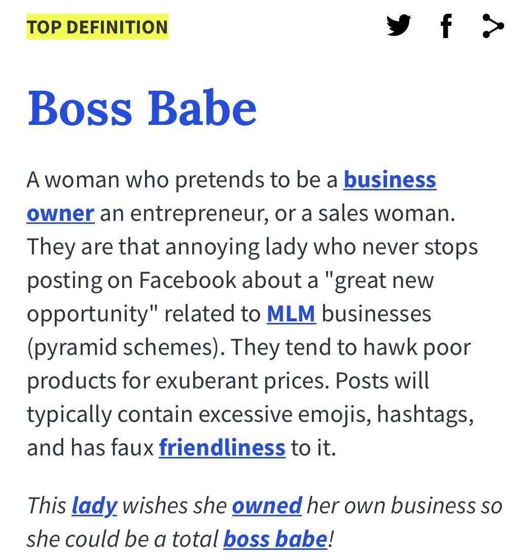 butik brugervejledning Give DirectSelling Report on Twitter: "Urban Dictionary definition of #BossBabe:  ”A woman who pretends to be a business owner an entrepreneur, or a sales  woman. They are that annoying lady who never stops