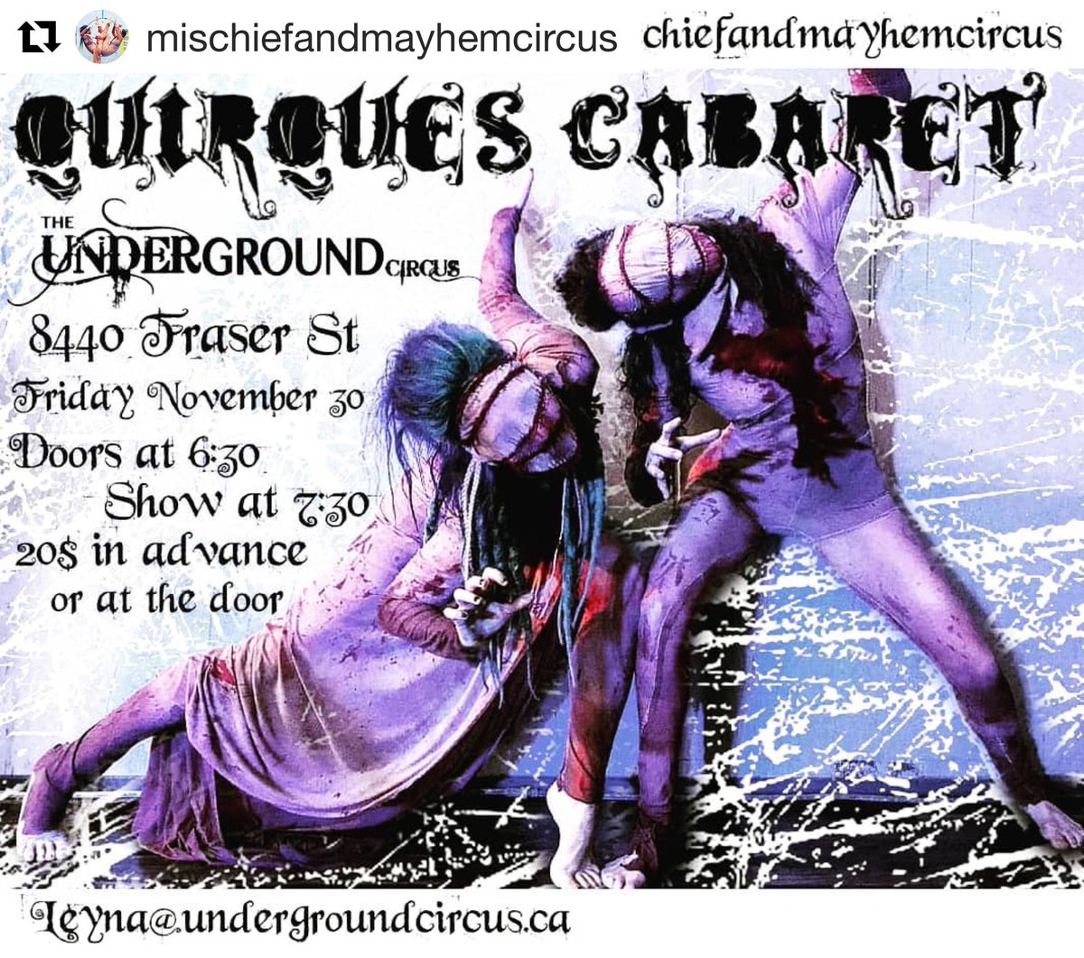Underground Circus (@tucircus) on Twitter photo #FunFunFriday Tonight! Come experience an evening of new and questionable circus at Quirques Cabaret. We’re buzzing with excitement over here at #tucstudios! Many thanks to <a href="/MischMayCircus/">Mischief & Mayhem Circus</a> for this amazing poster they made for the event. See you tonight! #FunFunFriday Tonight! Come experience an evening of new and questionable circus at Quirques Cabaret. We’re buzzing with excitement over here at #tucstudios! Many thanks to <a href="/MischMayCircus/">Mischief & Mayhem Circus</a> for this amazing poster they made for the event. See you tonight!