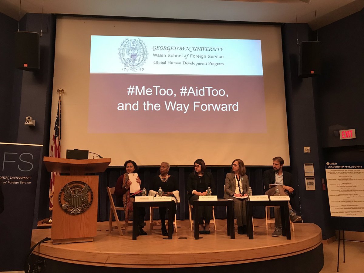 koregan's tweet photo. Thanks to @GeorgetownGHD &amp; @shareenjoshi for hosting event on such an important subject. And to the speakers from @CGDev @Chemonics &amp; @USAID #metoo #aidtoo @msfsinfo https://t.co/QnKAYmpwww