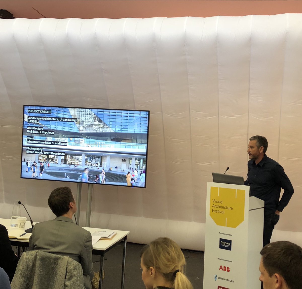 HASSELL Principal <a href="/AngusBruce_/">Angus Bruce</a> presenting our work on the Darling Harbour Transformation at <a href="/worldarchfest/">World Architecture Festival</a> in Amsterdam.