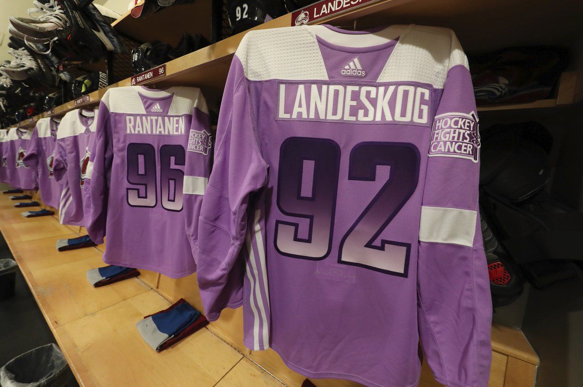 colorado avalanche hockey fights cancer jersey auction