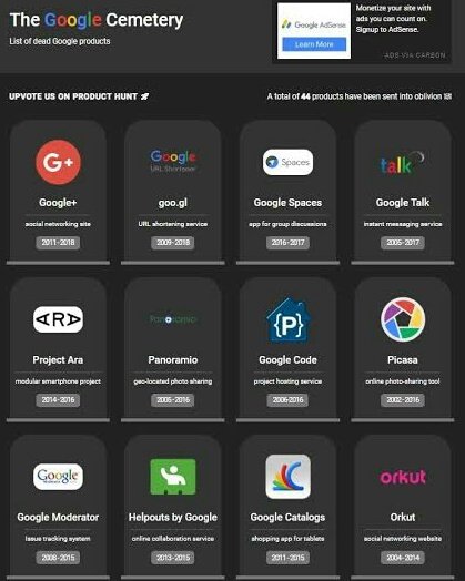 غوغل تطلق أول "مقبرة إلكترونية" لدفن تطبيقاتها الفاشلة (صور)