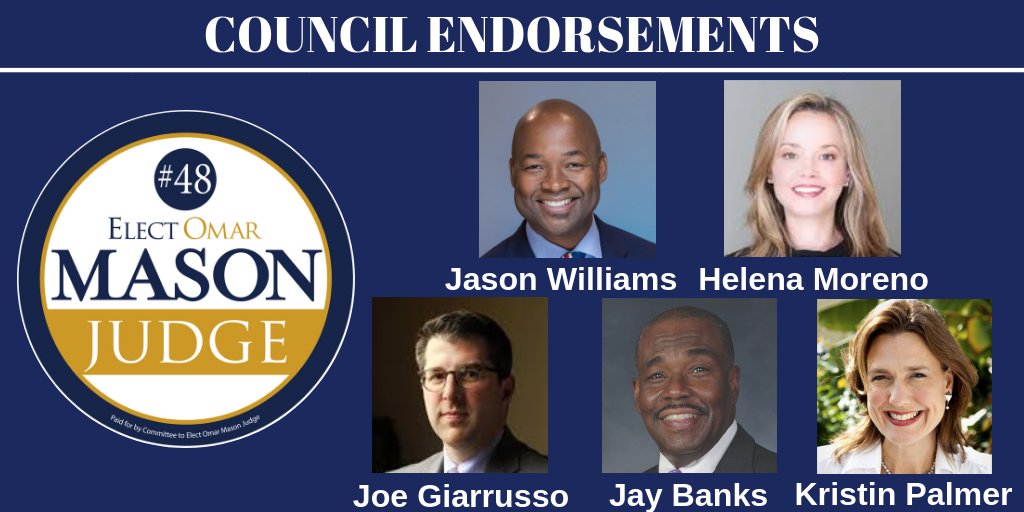 omar4judge's tweet image. Proud to have the support of New Orleans Councilmembers @RunWithJason, @HelenaMorenoLA, @jigiarrusso, @cmjayhbanks &amp;amp; @kgislesonpalmer. Tomorrow is the last day to Vote Early! Election Day is Dec. 8th. #VoteOmarMason