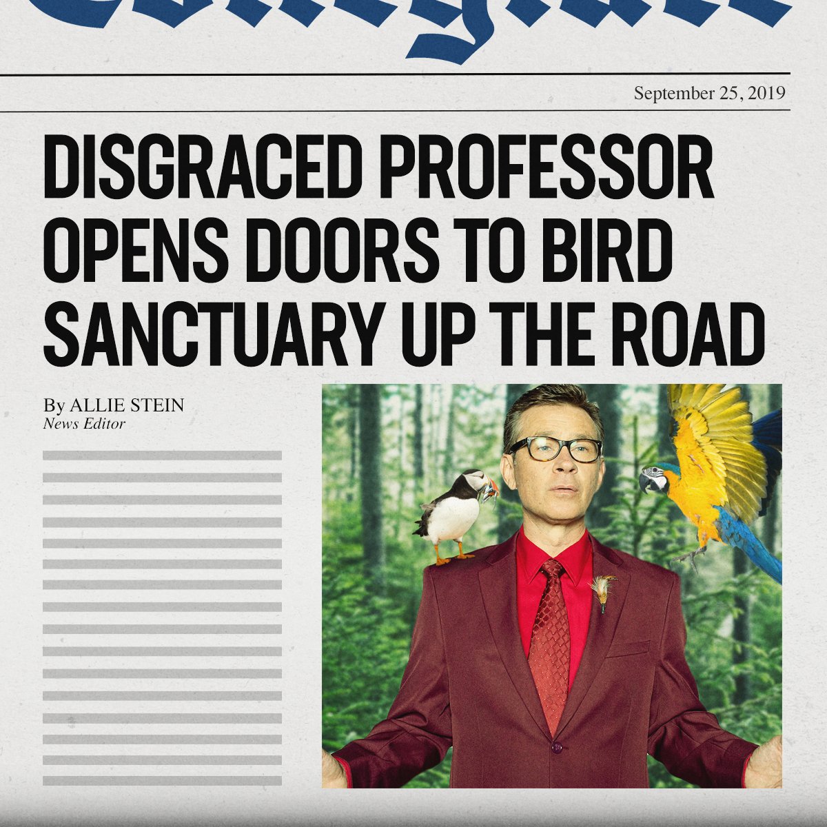 Moynihan’s Magical Bird Mansion is open for business! Former Colvin College Professor, Michael Moynihan, described the new sanctuary as “A place to find your own truth–through birds,” whatever that means.