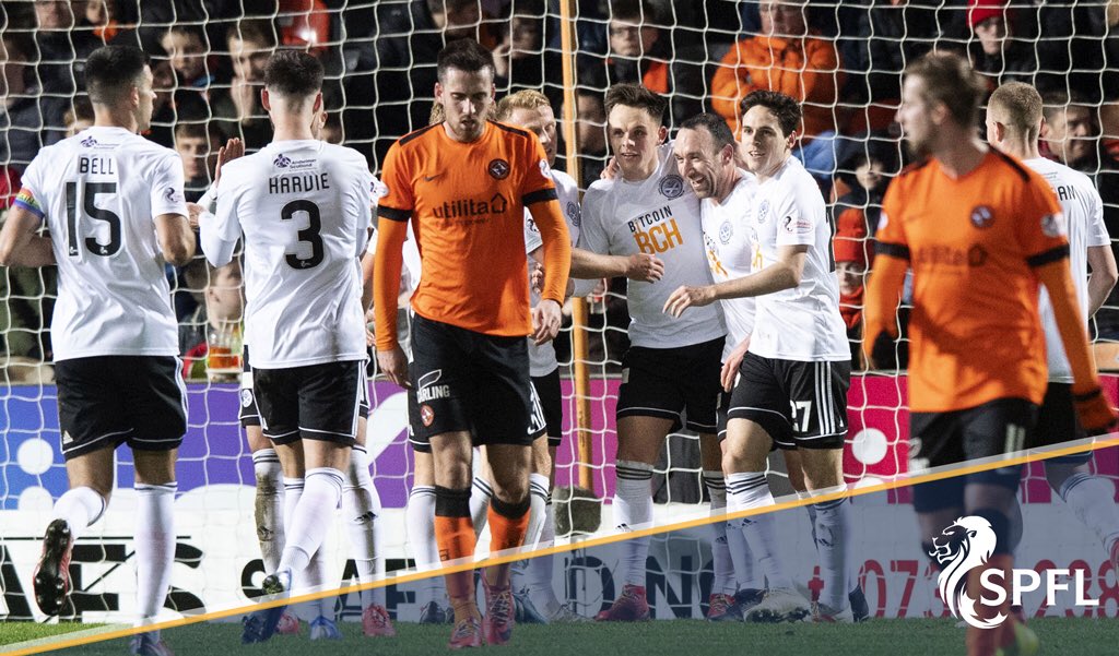 spfl's tweet photo. ⚽️4️⃣🔥Lawrence Shankland scored four as @AyrUnitedFC thrashed @dundeeunitedfc 5-0 at Tannadice to increase their lead at the top of the Ladbrokes Championship to five points. https://t.co/rRVcVNorM2