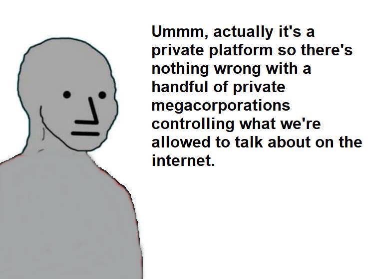 Reminder: free speech is not just a matter of constitutional law. It's an American value, an epistemic virtue, a basic human right, & a foundation of rational civilization. Companies that disagree should say so to their customers, employees, investors, & regulators.