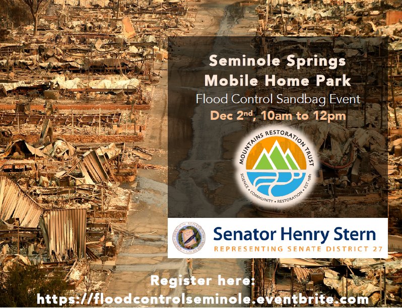 HenrySternCA's tweet photo. Volunteer with @MountainsTrust and I to reduce flood and debris flow risks for the residents of Seminole Springs this Sunday. Sign up to help us sand bag at https://t.co/99MbyoeHbq https://t.co/nbZUOMzvWX