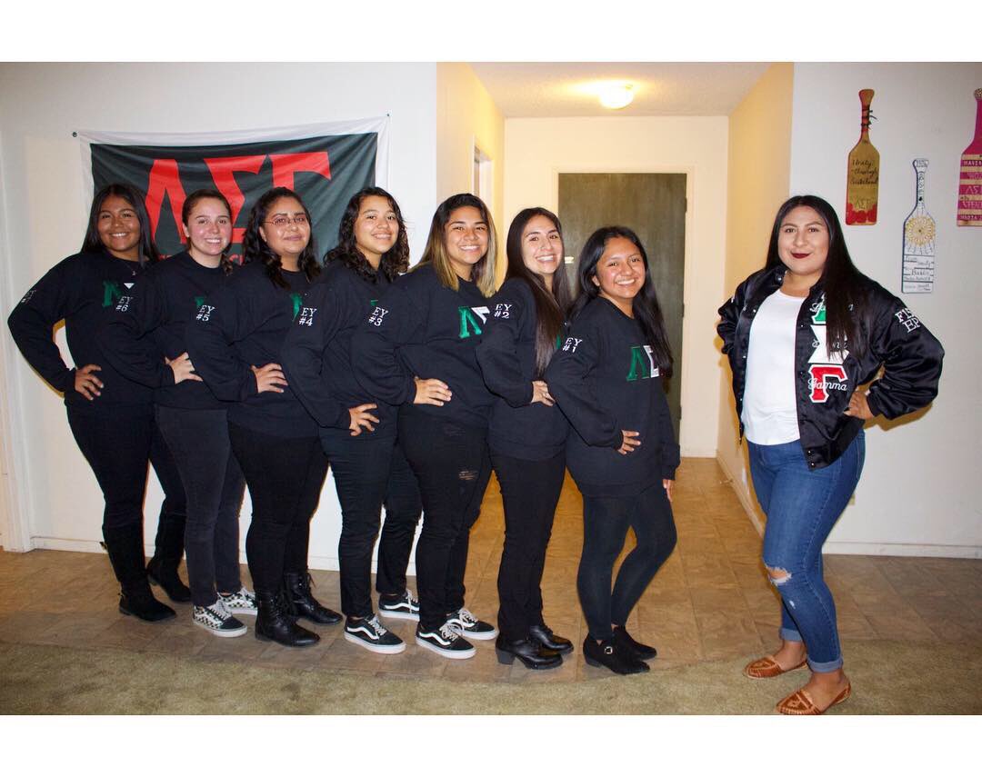 It is with GREAT honor we would like to introduce Lambda Sigma Gamma Sorority Inc.’s Epsilon Chapter Upsilon Class 💚⚪️❤️ We have gained 7 beautiful sisters and can’t wait to see them blossom into our sisterhood 🌹✨ They truly EARNED every stitch on  their letters!! #ΛΣΓ #IPSE