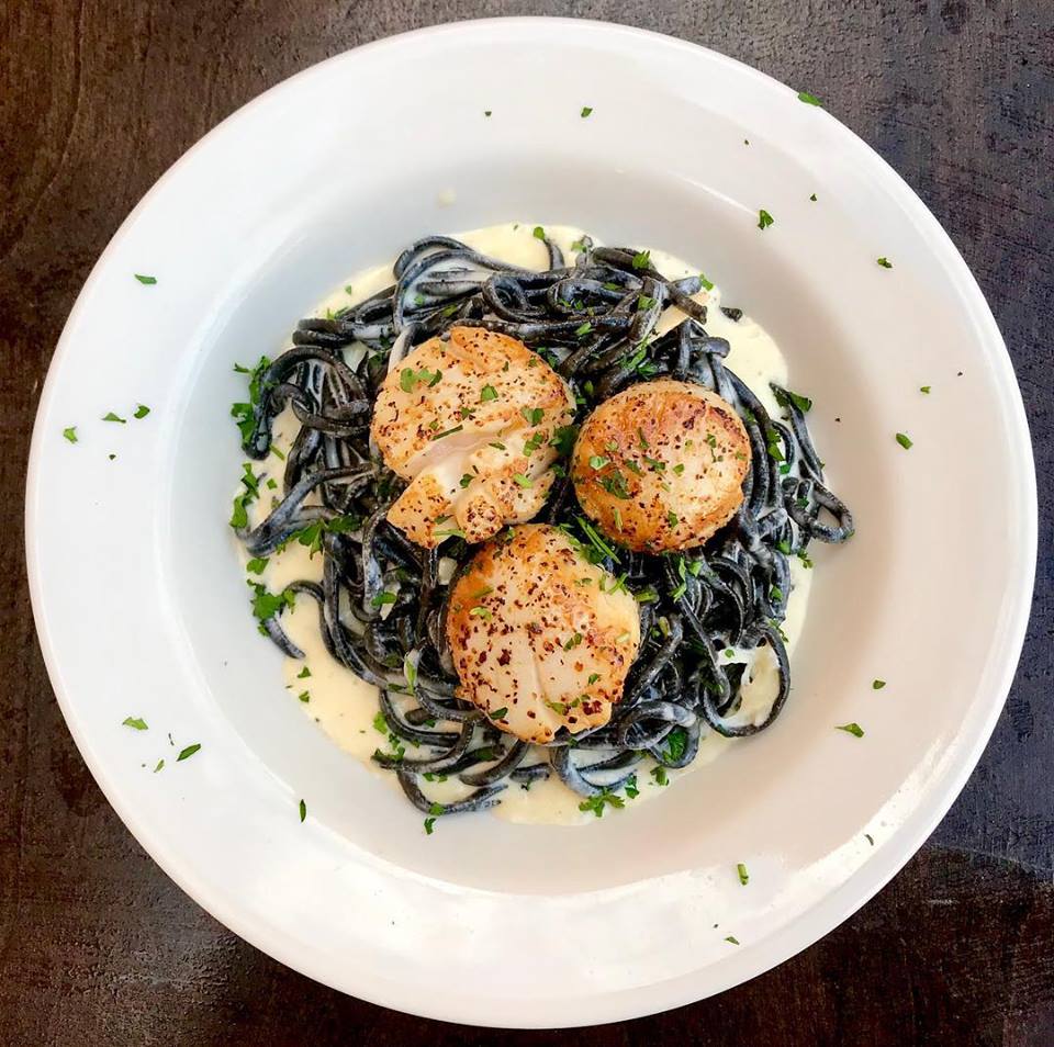 Seared Scallops Over Squid Ink Linguine with a Lemon Lobster Butter Cream Sauce  - Today’s Special at Maui Pasta #Restaurant in #Scottsdale! $15 with Soup or Salad. Come in for some #italianfood Today! 7704 E Doubletree Ranch Rd #115... Hope to see you soon! Aloha!