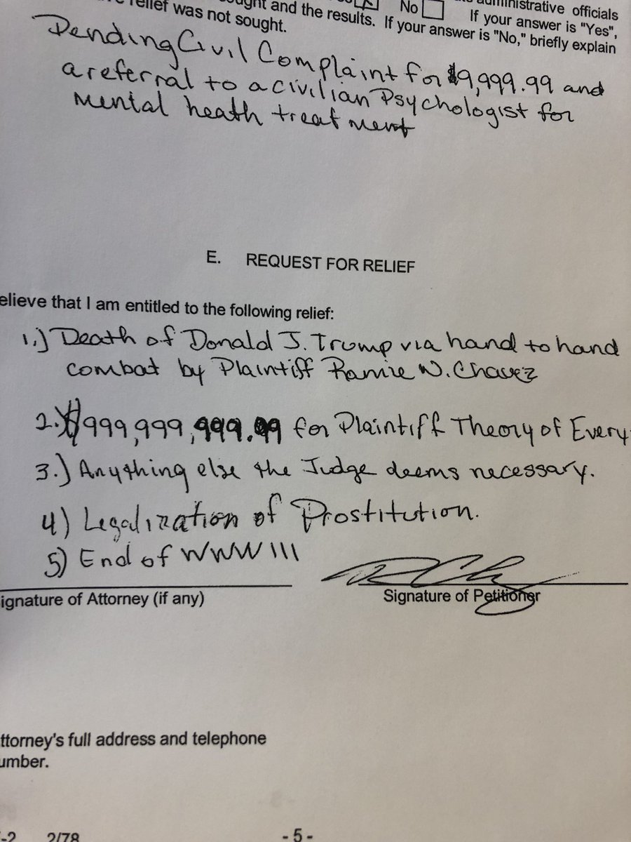 A state inmate has filed suit against the Republican Party leadership requesting the following relief: #handtohandcombat against @realDonaldTrump #nmtrue