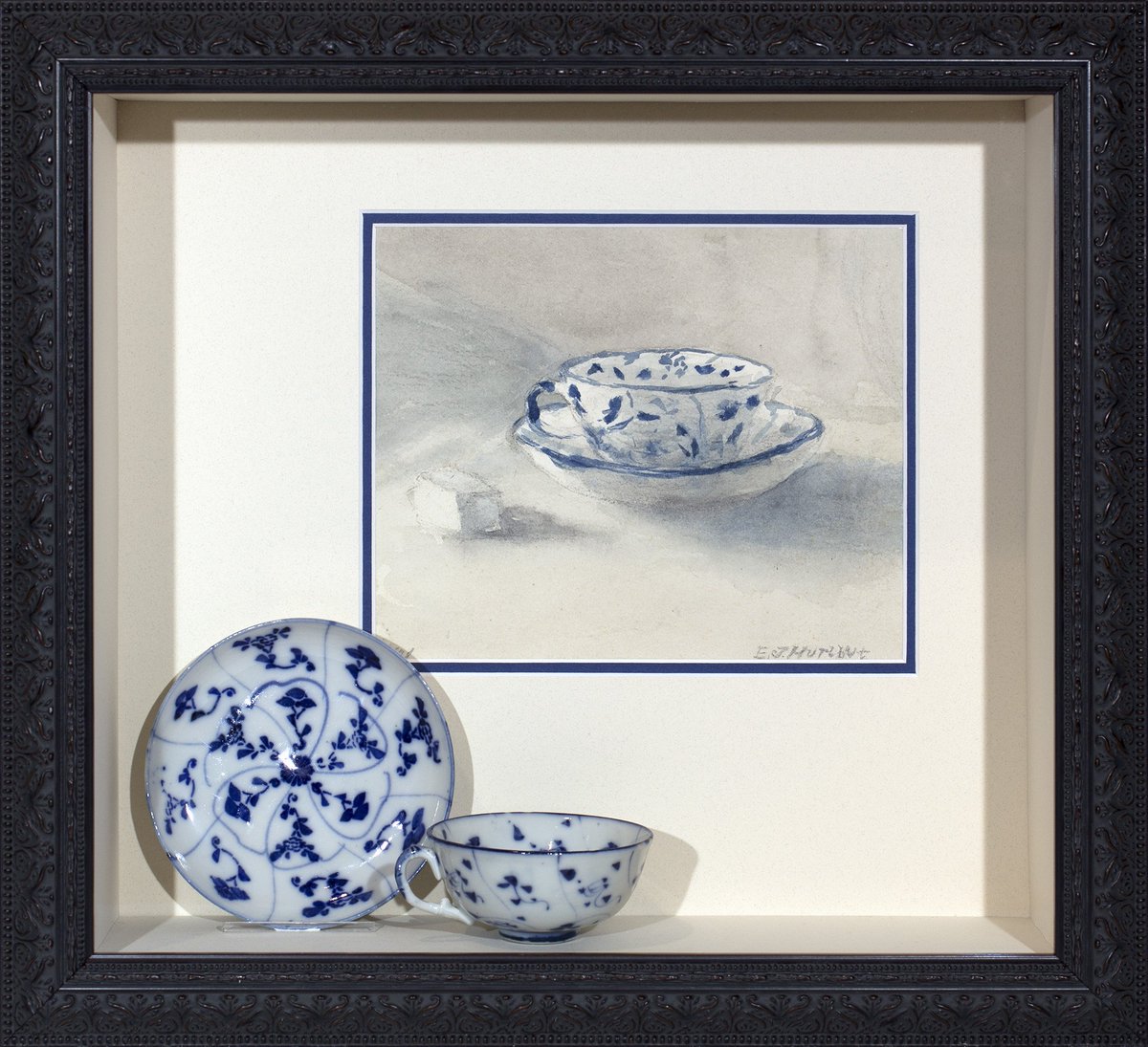 FrameShop's tweet image. Check out this shadowbox! The painting was done nearly 100 years ago by our customer's grandma.  She had us frame it with the teacup and saucer her grandma used for reference to paint from. If you have a family heirloom to frame, stop by soon to beat the Christmas rush!