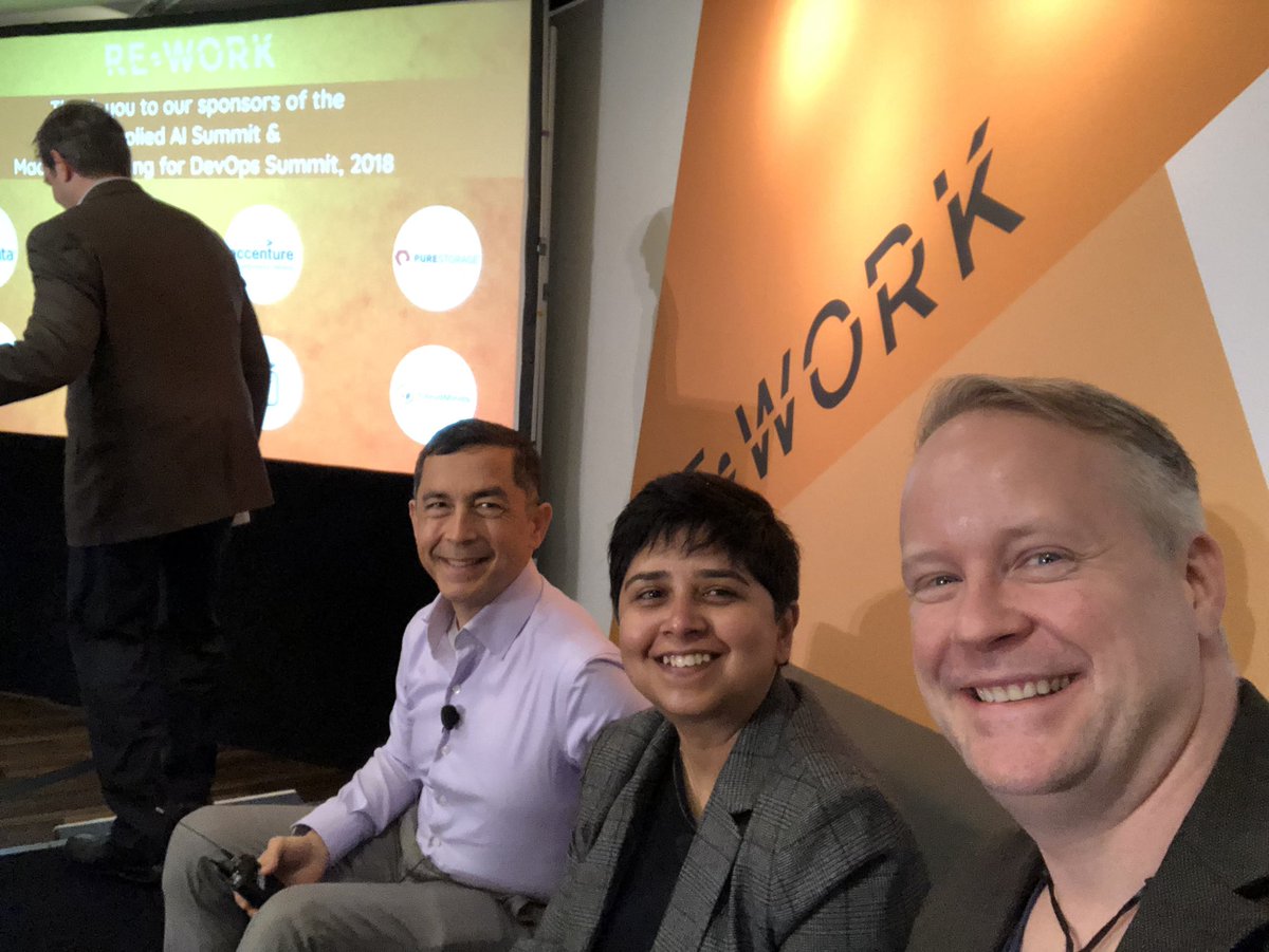 ablythe's tweet photo. Had a great time on the panel about challenges and opportunities of investing in Machine Learning with @JuniTweets, Lynn Calvo from @gmfinancial and Clint Wheelock from @tractica at @reworkDEVOPS #reworkDEVOPS #reworkAI lots of excellent conversations today! https://t.co/liKmJPFTdK