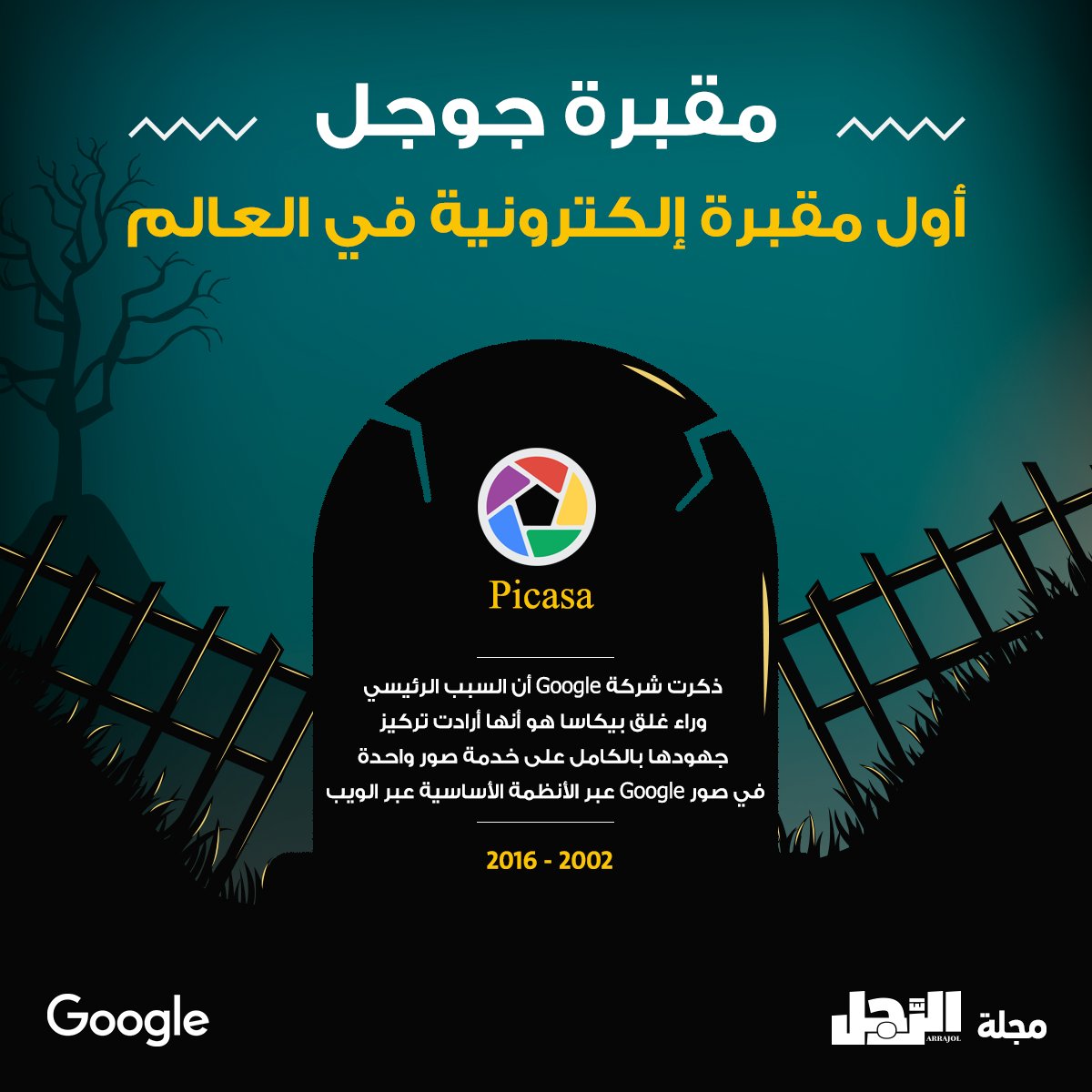 ArrajolM's tweet image. مقبرة جوجل.. أول مقبرة إلكترونیة في العالم تضم أبرز برامج الشركة التي لم تكلل بالنجاح

⁦5⃣ #Picasa
2002-2016

#Google #ديسمبر