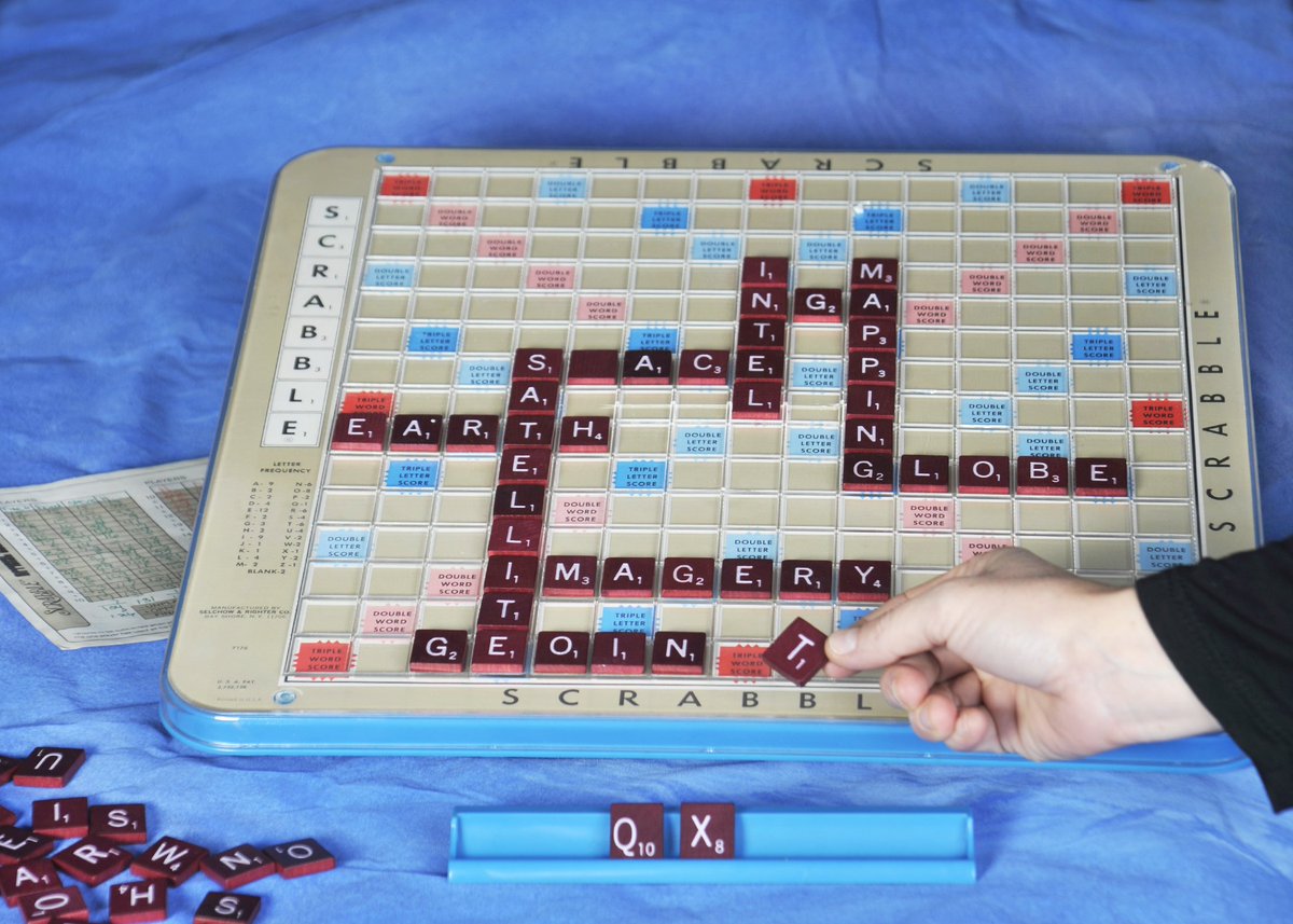 NGA_GEOINT's tweet photo. #OTD 70 years ago the famous word game, Scrabble, was copyrighted, trademarked and the first set went on sale, so of course we played a #geointeresting version! https://t.co/pNV9mkjPaN