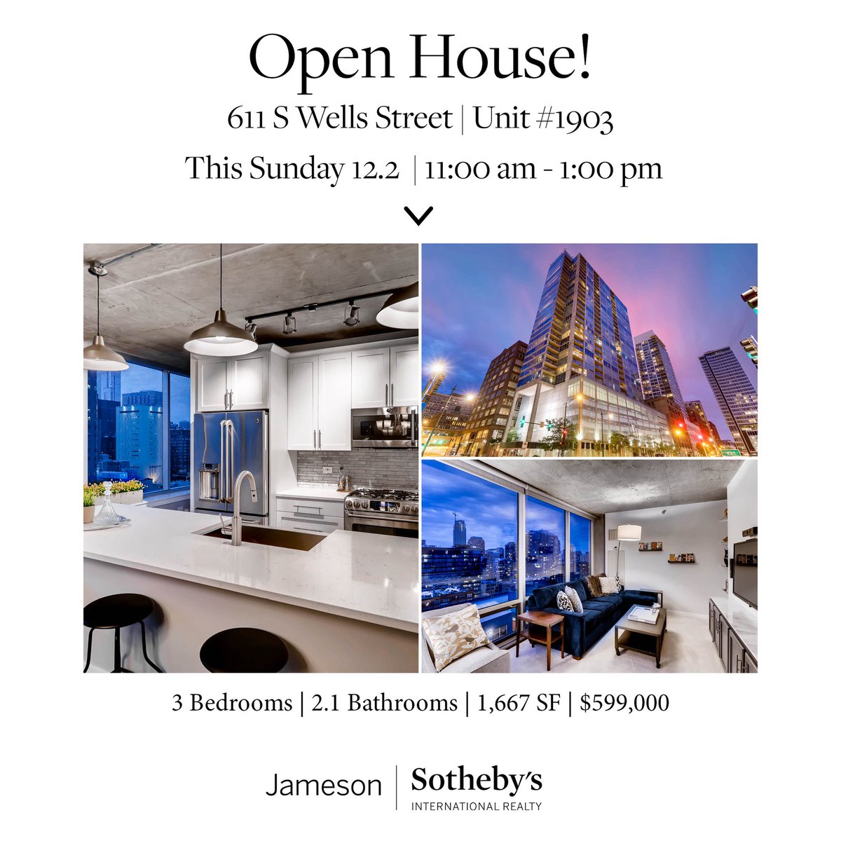 kendallbryanre's tweet photo. This weekend’s OPEN HOUSES:
Grant Park
910 S Michigan Ave #1505
2 bed | 2 bath 1,725 SF
$549,000
Saturday 11:00am-1:00pm
Printer’s Row
611 S Wells St #1903
3 bed | 2.1 bath 1,667 SF
$599,000
Sunday 11:00am-1:00pm
#KendallBryanRE #JamesonSothebys #OpenHouse https://t.co/WoaooCmjDq