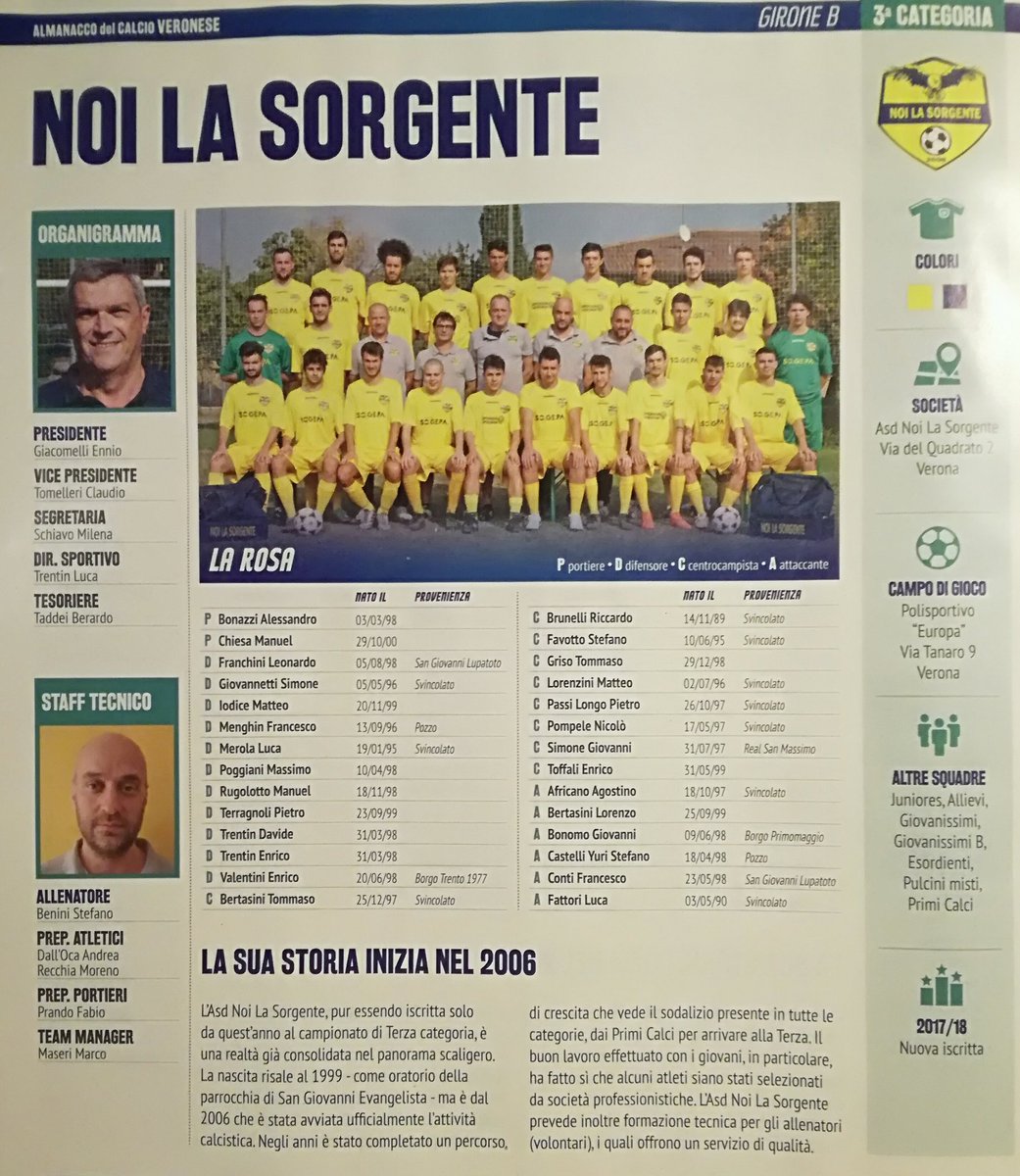asdnoilasorgen1's tweet photo. Noi La Sorgente all'esordio nel Almanacco del calcio veronese
In edicola oggi con @larenadiverona
#terzacategoriaNLS #forzaNLS .
.
#tuttocampo #calciodilettanti #figc #calcio #calciopertutti
#almanaccodelcalcioveronese
@telenuovo @tuttocampoverona
@giovanigolassociazione https://t.co/LFfFhY3dTX
