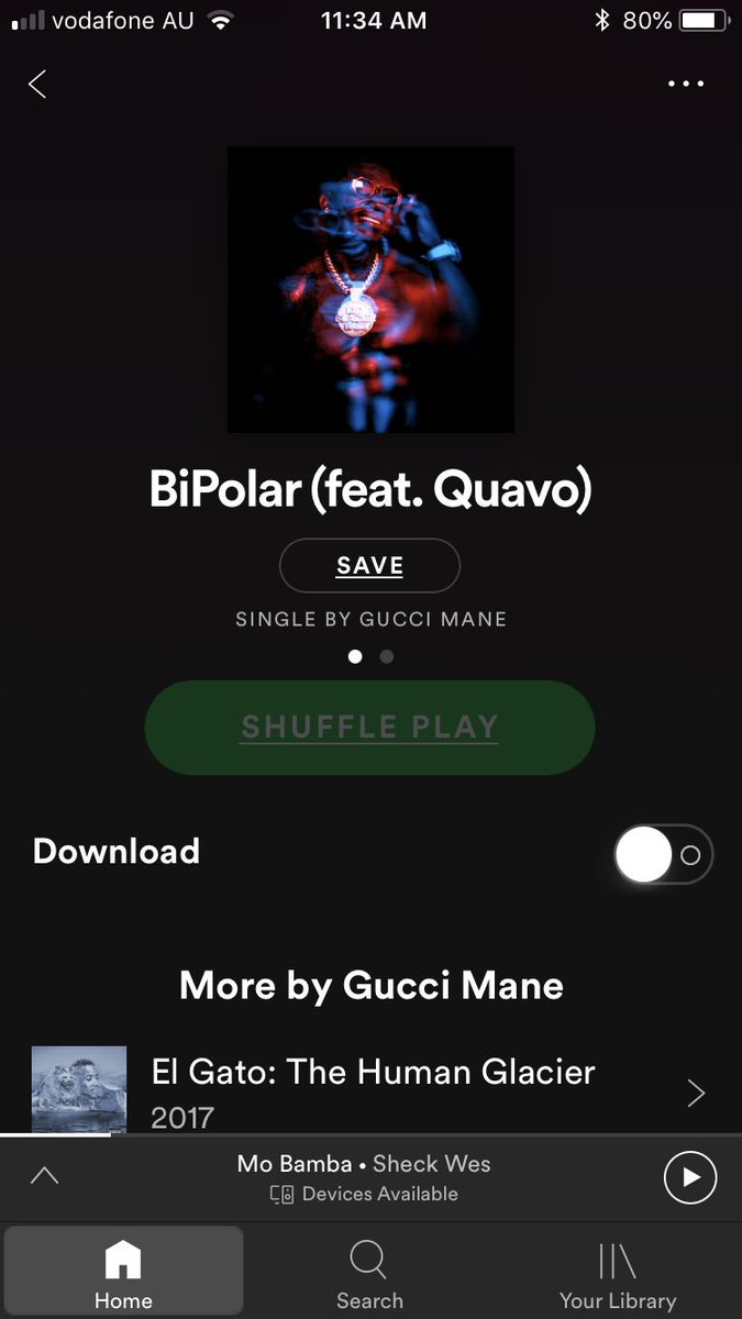 Gryma3's tweet photo. @gucci1017 My spotify glitched hard. Where that song at? #Bipolar #gucci https://t.co/cRS5DPud0Y