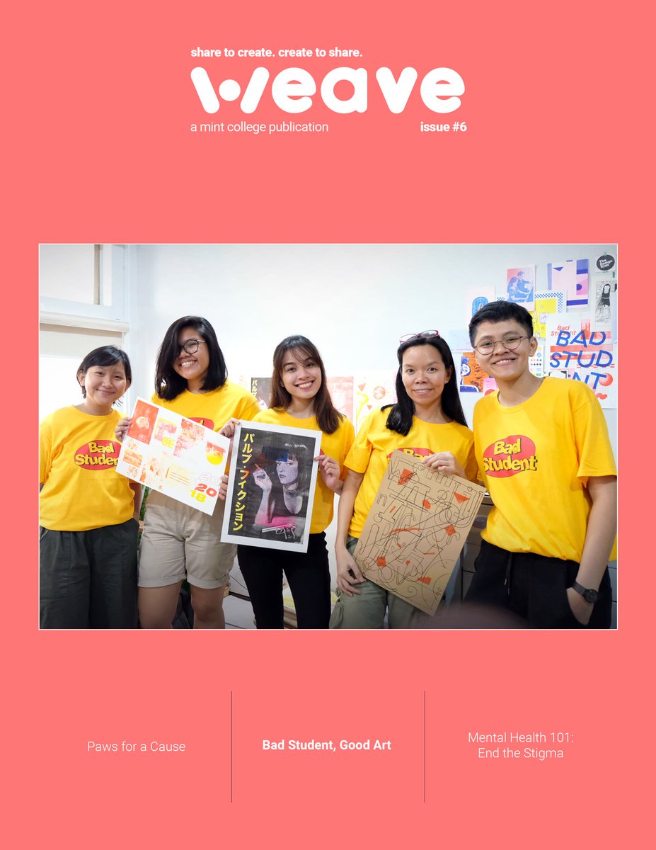 mintschool's tweet photo. Weave 6th issue is ready! Click on these stories:
- 'Bad Student', Good Art
https://t.co/vfBSZPVA2B
- Paws for a Cause
https://t.co/iumx8f8XZZ
- Mental Health 101: End the Stigma
https://t.co/ll3lXYJzqx
Happy reading!
#WeaveMag
#TheresNoStoppingMINT https://t.co/53b5u26vlE