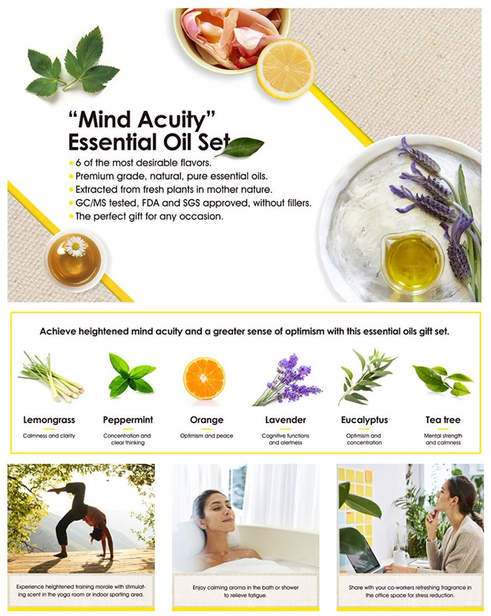 SmartlyShop's tweet image. Lagunamoon Essential Oils Top 6 Gift Set Pure Essential Oils for Diffuser, 
This gift set includes six 10mL bottles of aromatherapy essential oils: lemongrass, peppermint, orange, lavender, eucalyptus, and tea tree. 
smartly-shop.com/essential-oils…