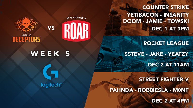 BNEDeceptors's tweet photo. It’s time for the 5th, and last week for 2 of our teams in the @GfinityAU #EliteSeriesAU - will we be able to pull through with final wins against the @SYDRoarSports?

Check out our lineups for this weekend, and judge for yourself!

#QLDWIN | @GfinityAU | @LogitechG_ANZ https://t.co/qXmoK3UzIG