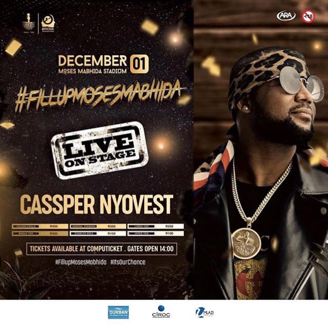 RASHID KAY™ (@rashid_kay) on Twitter photo 2018-12-01 06:10:39 Good luck bro and all the best @CassperNyovest #FillUpMosesMabhida Good luck bro and all the best @CassperNyovest #FillUpMosesMabhida