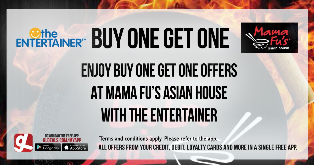 Enjoy buy one get one at Mama Fu's Asian House through The Entertainer.

Download GL Deals app now for free. gldeals.com/myapp #instalike #tagsforlikes #mydubai #uae #offers #app #appstore #iosapp #googleplay #android #ios #deals #discount #theentertainer #mamafusasianhouse