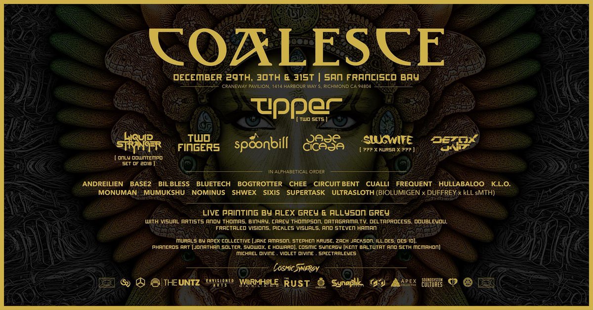 JUST ANNOUNCED: @wtfischee & @circuitbentobox ! { #coalesce with #cosmicsynergy } @tippermusic @theslugwife @LiquidStranger @spoonbillsound @JadeCicada @DetoxUnit & soooo much more @funktionone 💃🏼 
single day passes up now, individual day lineups coming soon 🦋🍾