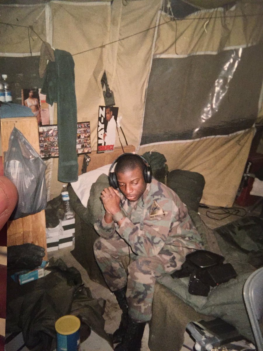 writedisway's tweet photo. @S_C_ Me in Bosnia, 1997 with Jigga in the background, Esco in the headphones. https://t.co/DcgpGetcj3