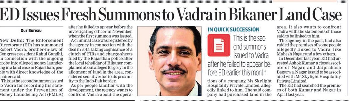 iPurohitHarshal's tweet photo. ED Issues Fresh summons to Poor Farmer (Vadra) in Bikaner Land case. #ScamsterCongress https://t.co/4vHx1I0l97