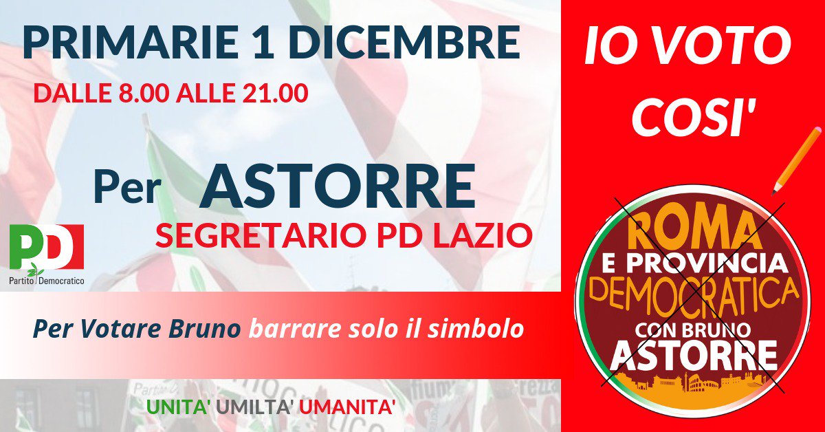 Oggi alle primarie del <a href="/PD_Lazio/">PD Lazio</a> voterò con convinzione <a href="/BrunoAstorre/">Bruno Astorre</a>. È un voto per rilanciare il partito a livello regionale e rafforzare l'azione di governo di <a href="/nzingaretti/">Nicola Zingaretti</a>. Si vota dalle 8 alle 21 e trovate qui i seggi dove farlo. #Partecipare
goo.gl/PV1Jaj