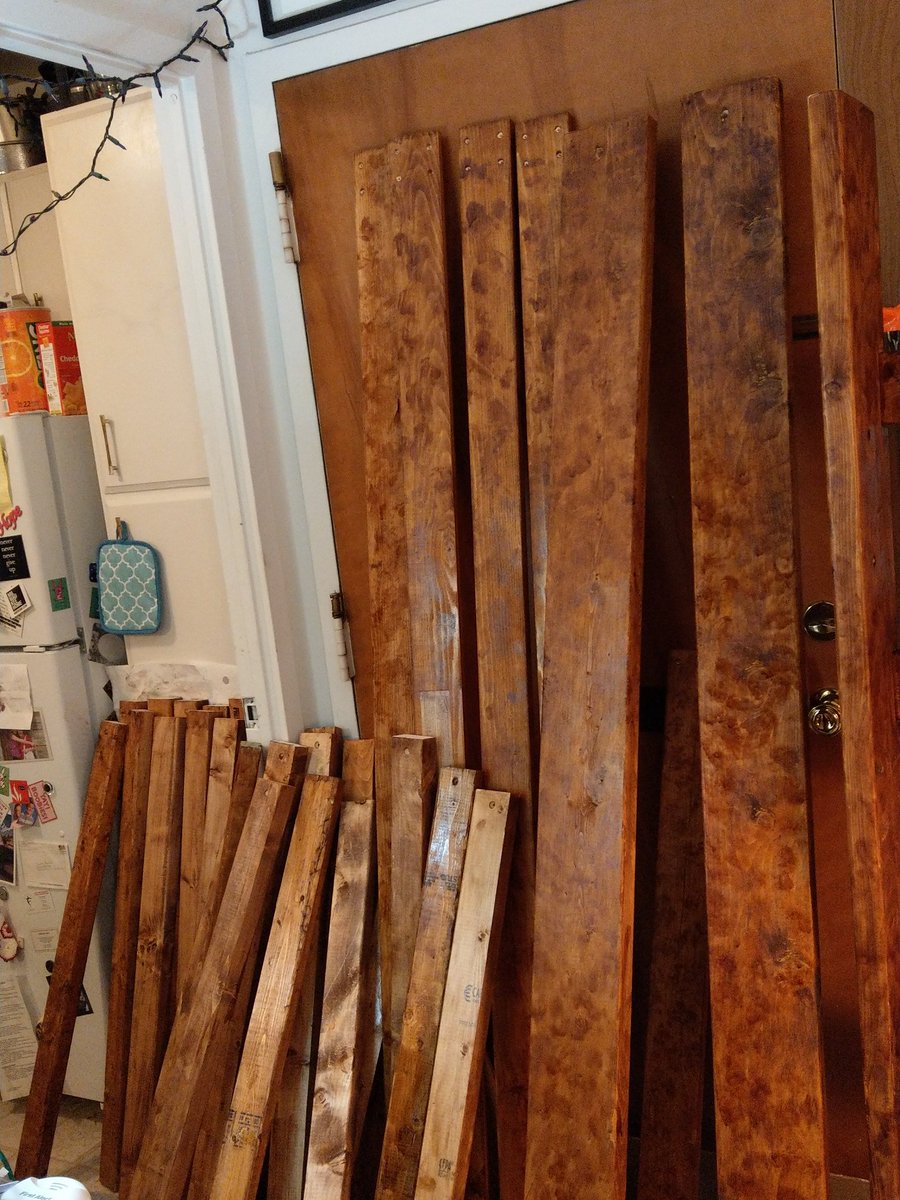 LoraKaelber's tweet photo. That took forever.
Decided to go with barn wood chic on the stain.
When it's dry, the build continues.
#LoftBuilding https://t.co/agdezKqmDF