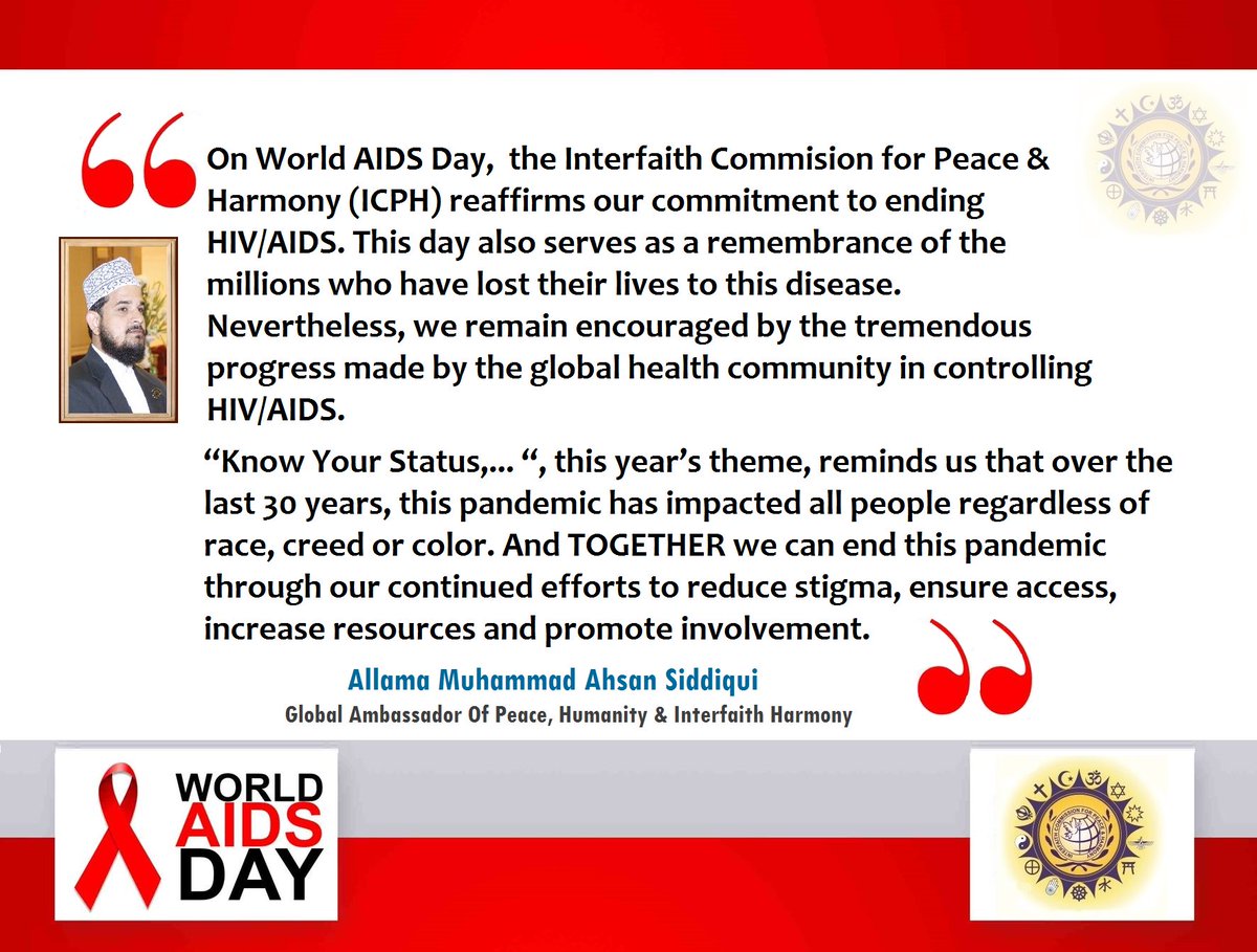 ICPHPakistan's tweet photo. #ICPH Chief #Global #AmbassadorOfPeace @allamaahsan #WorldAIDSDay says #HIV #KnowYourStatus #PreventTestTreat #WAD2018 #NACP #UNAIDS #WHO #UNICEF #UNODC #UN #Interfaith #allamaAhsan #UNHCR #GetTested #HealthyLifeIsPossible #NeverLoseHope @MichelSidibe @gilmour_wendy @Oikoumene https://t.co/Fr7vpCuhZa