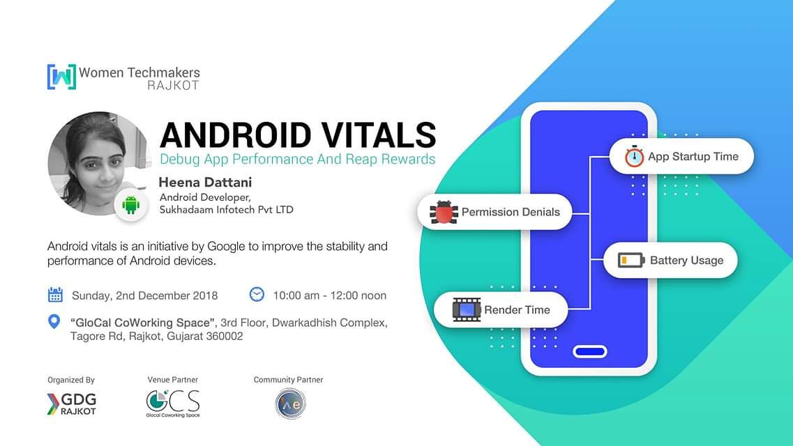 GloCalCoWorking's tweet photo. WTM Rajkot is back with another power packed event. All the women in town join us to explore Android Vitals with Heena Dattani.

Register: https://t.co/8VYSg9JVVE

Date : 2nd Dec , Sunday
Time : 10 am to 12 noon

Venue : GloCal CoWorking Space

#GDGRajkot #WTMRajkot #Android https://t.co/zuqbfez0uJ