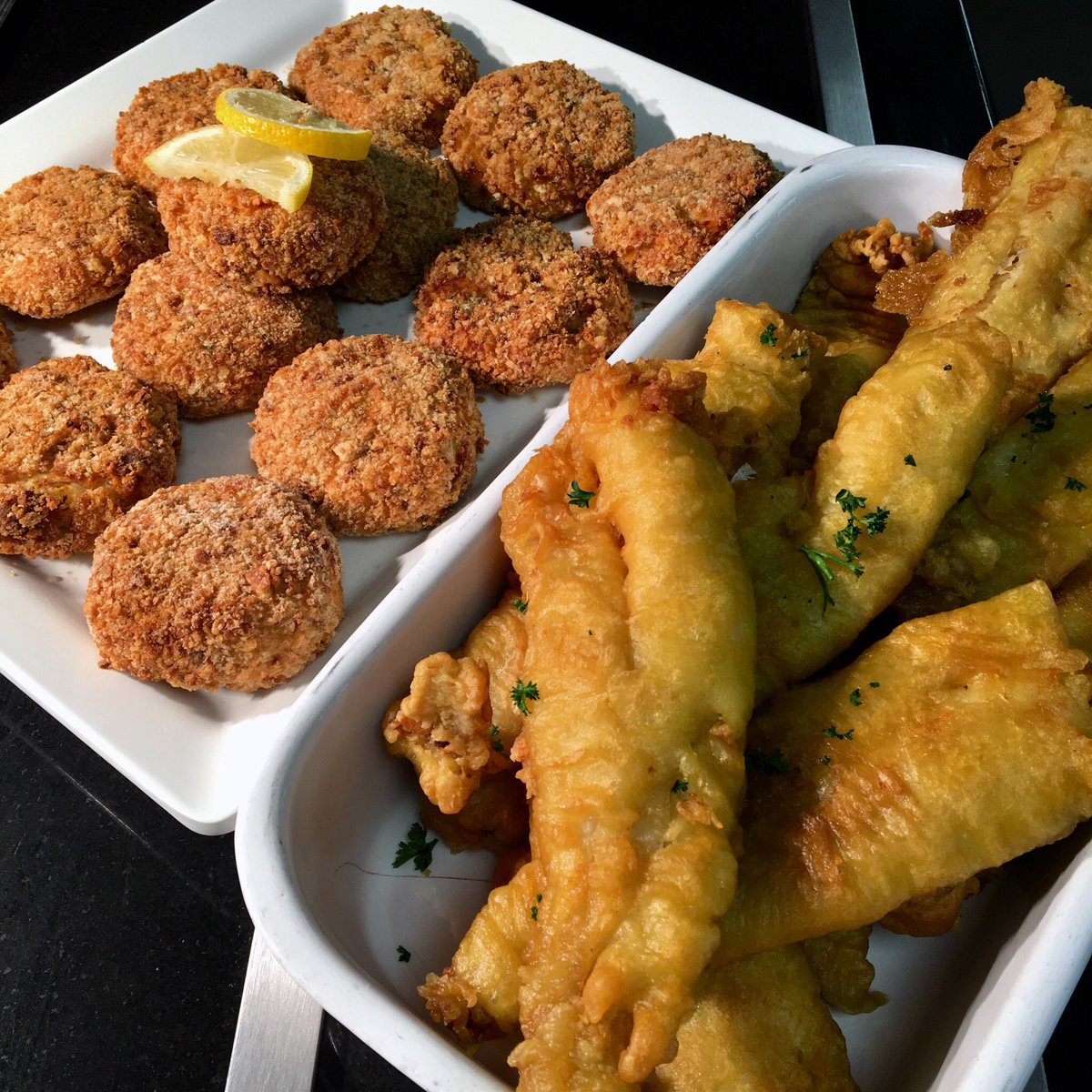We’ve got fish today! Salmon fish cakes and cod! They look so good! #yum