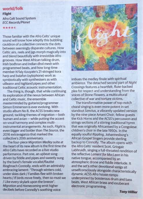 Amazing four and a half star review for our album Flight in The Australian ( Australia’s only national newspaper )