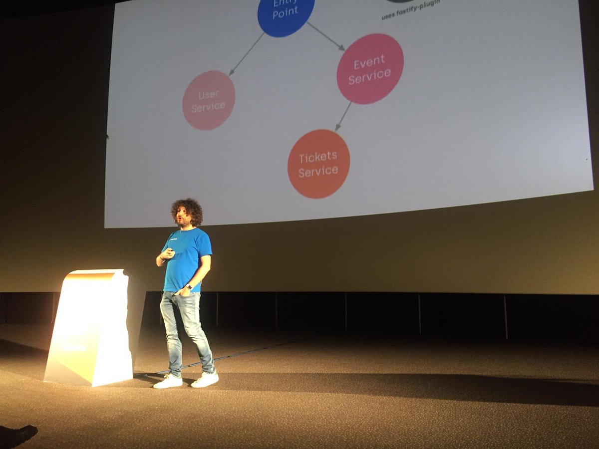 nearform's tweet image. On stage at @CodemoMadrid @matteocollina telling us more about the amazingly fast @fastifyjs and how it can halve your cloud server bill! #codemotionmadrid2018