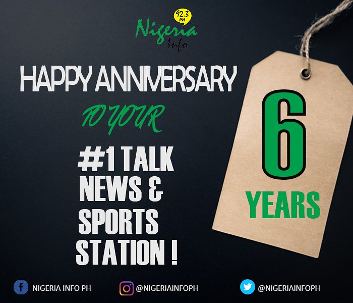 NigeriaInfoPH's tweet photo. Happy 6th Anniversary Nigeria Info PH Family!🍾🍾🍾
Thank You Port Harcourt For The Reception Over The Years. Thank You To Our Listeners, Callers,Contributors And Everyone That Makes Us Who We Are!The #1TalkNewsSportstation In The City🙌🏻 #NigeriaInfoPh #happynewmonth https://t.co/8Ce7G11b93