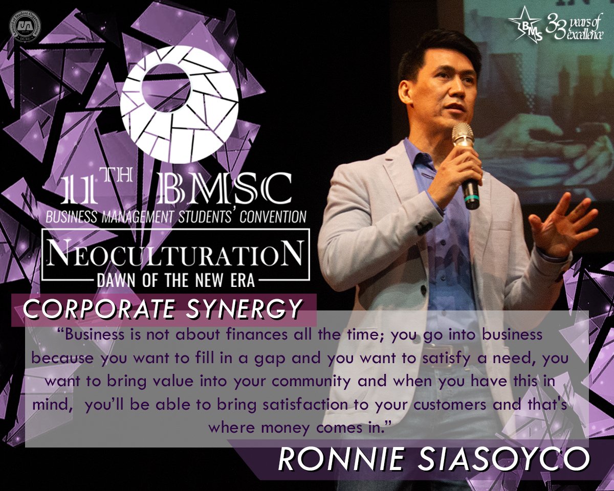 13thBMSC's tweet photo. “Business is not about finances all the time; you go into business because you want to fill in a gap and you want to satisfy a need, you want to bring value into your community...” - Mr. Ronnie Siasoyco
#11thBMSC
#GetNeocultured
#ExceedingNEOHeights https://t.co/eXpIg1gEm8